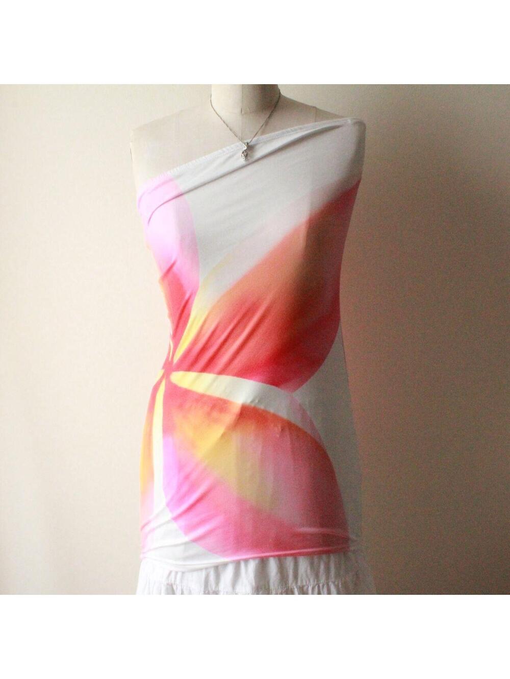 Himalayan Flower Pink and Orange Gradient Floral Strapless Tube Top Micro Dress,